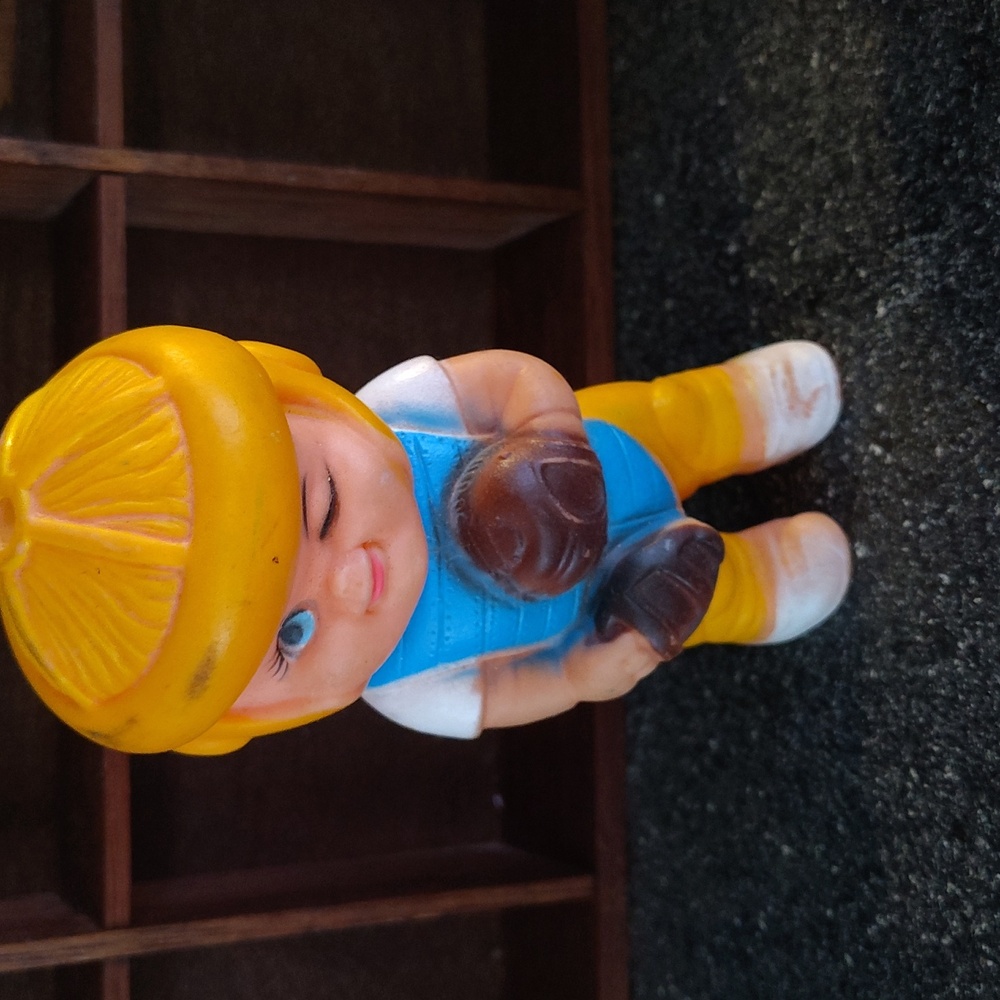 Vintage Baseball Catcher Winking Squeaky Rubber Toy Iwai Rare